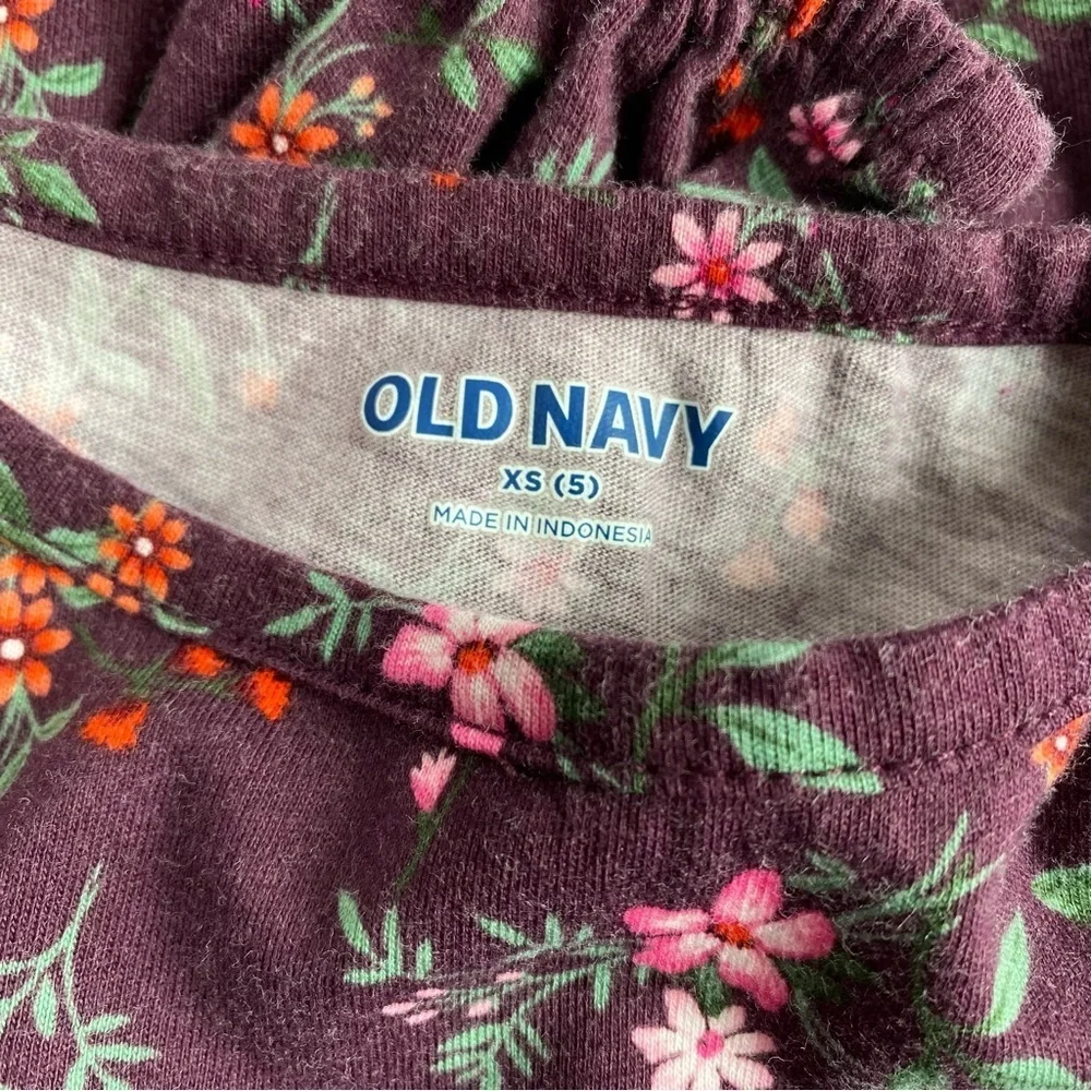 Old Navy Girls Maroon Floral Tiered Ruffle Long Sleeve Dress